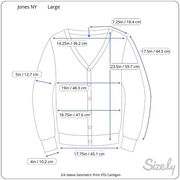 Jones New York Collection 3/4 Sleeve Geometric Print Cardigan Sweater Size L - Picture 8 of 8